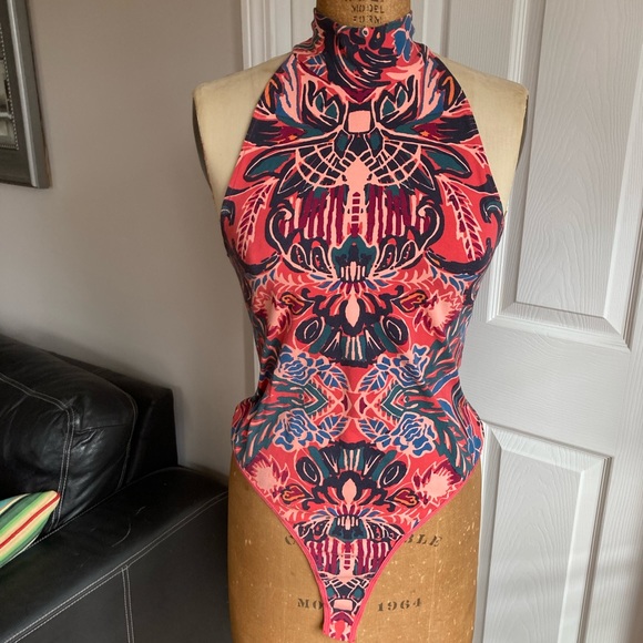 Free People Tucker sleeveless, mock neck, print Bodysuit Top - Picture 3 of 16